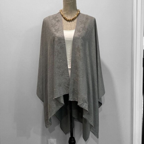Sarta Grey Silver Stars Soft Shawl Wrap - Picture 2 of 14